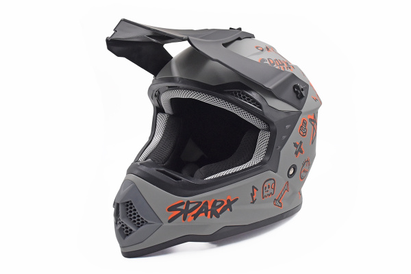 Шлем эндуро SPARX Jet Graffity (WS-905) , серо-оранжевый матовый люминесцентный (Y/XL)